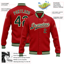 Загрузить изображение в средство просмотра галереи, Custom Red Green-Cream Bomber Full-Snap Varsity Letterman Jacket