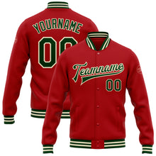 Загрузить изображение в средство просмотра галереи, Custom Red Green-Cream Bomber Full-Snap Varsity Letterman Jacket