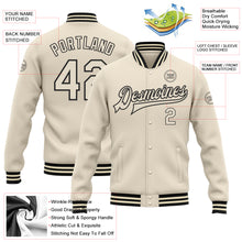 Charger l'image dans la galerie, Custom Cream Cream-Black Bomber Full-Snap Varsity Letterman Jacket