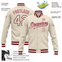 Charger l'image dans la galerie, Custom Cream Cream-Maroon Bomber Full-Snap Varsity Letterman Jacket