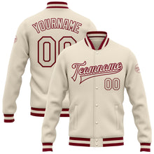 Charger l'image dans la galerie, Custom Cream Cream-Maroon Bomber Full-Snap Varsity Letterman Jacket