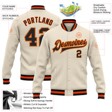 Загрузить изображение в средство просмотра галереи, Custom Cream Black Orange-Old Gold Bomber Full-Snap Varsity Letterman Jacket