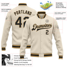Загрузить изображение в средство просмотра галереи, Custom Cream Black Old Gold Bomber Full-Snap Varsity Letterman Jacket