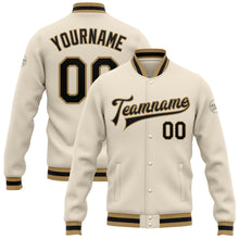 Загрузить изображение в средство просмотра галереи, Custom Cream Black Old Gold Bomber Full-Snap Varsity Letterman Jacket