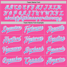 Load image into Gallery viewer, Custom Pink Light Blue-White Bomber Full-Snap Varsity Letterman Jacket