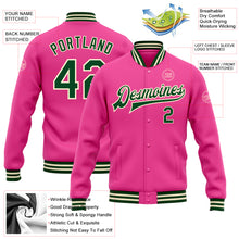 Charger l'image dans la galerie, Custom Pink Green-Cream Bomber Full-Snap Varsity Letterman Jacket
