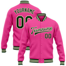 Charger l'image dans la galerie, Custom Pink Green-Cream Bomber Full-Snap Varsity Letterman Jacket