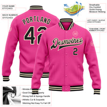 Загрузить изображение в средство просмотра галереи, Custom Pink Black-Cream Bomber Full-Snap Varsity Letterman Jacket