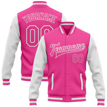 Load image into Gallery viewer, Custom Pink Pink-White Bomber Full-Snap Varsity Letterman Two Tone Jacket