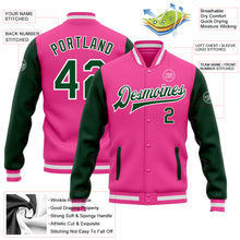 Charger l'image dans la galerie, Custom Pink Green-White Bomber Full-Snap Varsity Letterman Two Tone Jacket