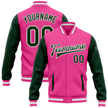 Charger l'image dans la galerie, Custom Pink Green-White Bomber Full-Snap Varsity Letterman Two Tone Jacket