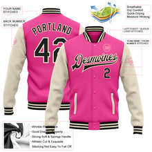 Charger l'image dans la galerie, Custom Pink Black-Cream Bomber Full-Snap Varsity Letterman Two Tone Jacket