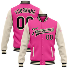 Charger l'image dans la galerie, Custom Pink Black-Cream Bomber Full-Snap Varsity Letterman Two Tone Jacket