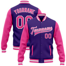 Charger l'image dans la galerie, Custom Purple Pink-White Bomber Full-Snap Varsity Letterman Two Tone Jacket