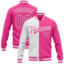 Загрузить изображение в средство просмотра галереи, Custom Pink Pink-White Bomber Full-Snap Varsity Letterman Split Fashion Jacket