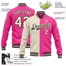 Загрузить изображение в средство просмотра галереи, Custom Pink Cream-Black Bomber Full-Snap Varsity Letterman Split Fashion Jacket