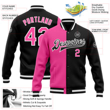 Charger l'image dans la galerie, Custom Black Pink-White Bomber Full-Snap Varsity Letterman Split Fashion Jacket
