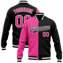 Charger l'image dans la galerie, Custom Black Pink-White Bomber Full-Snap Varsity Letterman Split Fashion Jacket