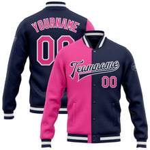 Загрузить изображение в средство просмотра галереи, Custom Navy Pink-White Bomber Full-Snap Varsity Letterman Split Fashion Jacket