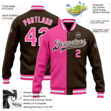 Charger l'image dans la galerie, Custom Brown Pink-White Bomber Full-Snap Varsity Letterman Split Fashion Jacket