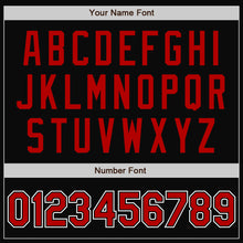 Charger l'image dans la galerie, Custom Black Red-Gray Bomber Full-Snap Varsity Letterman Two Tone Jacket