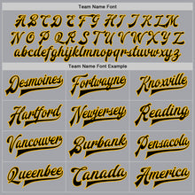Load image into Gallery viewer, Custom Gray Black-Gold Bomber Full-Snap Varsity Letterman Two Tone Jacket