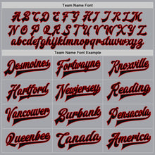 Load image into Gallery viewer, Custom Gray Black-Red Bomber Full-Snap Varsity Letterman Two Tone Jacket
