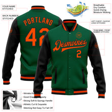 Load image into Gallery viewer, Custom Kelly Green Orange-Black Bomber Full-Snap Varsity Letterman Two Tone Jacket