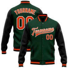 Laden Sie das Bild in den Galerie-Viewer, Custom Green Orange-Black Bomber Full-Snap Varsity Letterman Two Tone Jacket