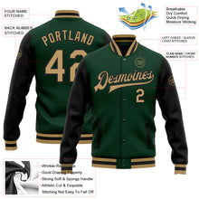 Загрузить изображение в средство просмотра галереи, Custom Green Old Gold-Black Bomber Full-Snap Varsity Letterman Two Tone Jacket