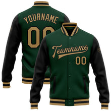 Загрузить изображение в средство просмотра галереи, Custom Green Old Gold-Black Bomber Full-Snap Varsity Letterman Two Tone Jacket