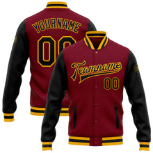 Загрузить изображение в средство просмотра галереи, Custom Crimson Black-Gold Bomber Full-Snap Varsity Letterman Two Tone Jacket