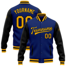 Загрузить изображение в средство просмотра галереи, Custom Royal Gold-Black Bomber Full-Snap Varsity Letterman Two Tone Jacket