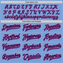 Load image into Gallery viewer, Custom Light Blue Pink Black-Purple Bomber Full-Snap Varsity Letterman Jacket