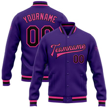 Charger l'image dans la galerie, Custom Purple Black-Pink Bomber Full-Snap Varsity Letterman Jacket