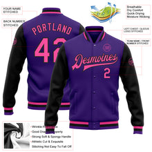 Charger l'image dans la galerie, Custom Purple Pink-Black Bomber Full-Snap Varsity Letterman Two Tone Jacket