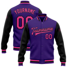 Charger l'image dans la galerie, Custom Purple Pink-Black Bomber Full-Snap Varsity Letterman Two Tone Jacket
