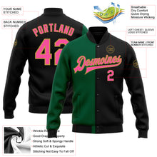 Загрузить изображение в средство просмотра галереи, Custom Black Pink Kelly Green-Old Gold Bomber Full-Snap Varsity Letterman Split Fashion Jacket