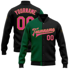 Загрузить изображение в средство просмотра галереи, Custom Black Pink Kelly Green-Old Gold Bomber Full-Snap Varsity Letterman Split Fashion Jacket