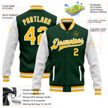 Загрузить изображение в средство просмотра галереи, Custom Green Gold-White Bomber Full-Snap Varsity Letterman Two Tone Jacket
