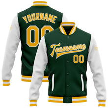 Загрузить изображение в средство просмотра галереи, Custom Green Gold-White Bomber Full-Snap Varsity Letterman Two Tone Jacket
