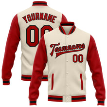 Charger l'image dans la galerie, Custom Cream Red-Black Bomber Full-Snap Varsity Letterman Two Tone Jacket
