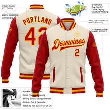 Charger l'image dans la galerie, Custom Cream Red-Gold Bomber Full-Snap Varsity Letterman Two Tone Jacket