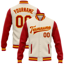 Charger l'image dans la galerie, Custom Cream Red-Gold Bomber Full-Snap Varsity Letterman Two Tone Jacket