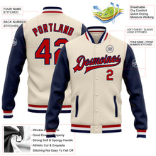 Laden Sie das Bild in den Galerie-Viewer, Custom Cream Red-Navy Bomber Full-Snap Varsity Letterman Two Tone Jacket