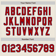 Laden Sie das Bild in den Galerie-Viewer, Custom Cream Red-Navy Bomber Full-Snap Varsity Letterman Two Tone Jacket