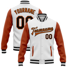 Charger l'image dans la galerie, Custom White Black-Texas Orange Bomber Full-Snap Varsity Letterman Two Tone Jacket