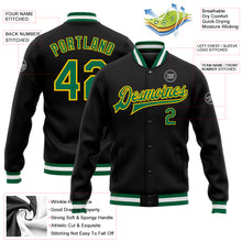 Загрузить изображение в средство просмотра галереи, Custom Black Kelly Green-Yellow Bomber Full-Snap Varsity Letterman Jacket