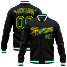 Загрузить изображение в средство просмотра галереи, Custom Black Kelly Green-Yellow Bomber Full-Snap Varsity Letterman Jacket