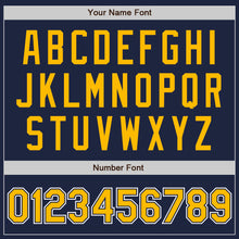 Load image into Gallery viewer, Custom Navy Gold-White Bomber Full-Snap Varsity Letterman Jacket